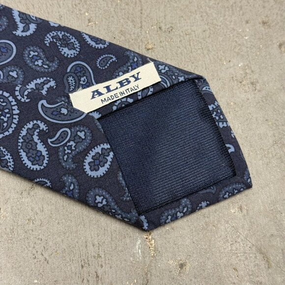 Alby Paisley Tie 100% Silk Made in Italy Blue Woven 3" - Picture 4 of 5